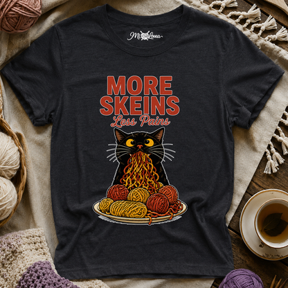 "More Skeins, Less Pains" Cat with Yarn T-Shirt
