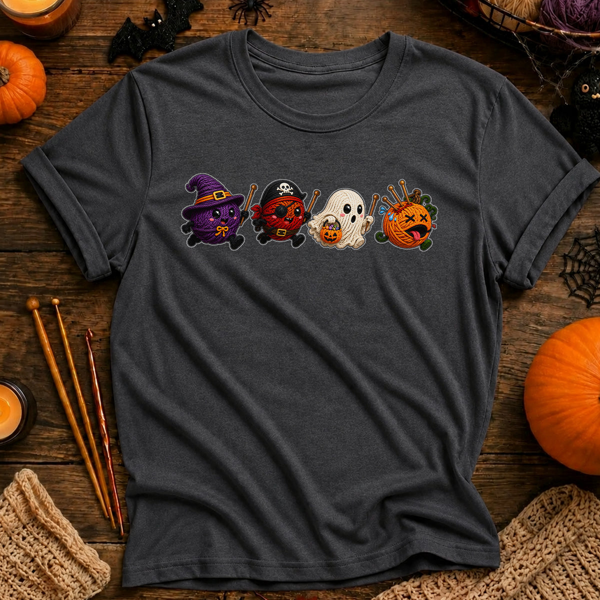Halloween Candy Characters Tee — Cute Witch, Pirate, Ghost & Pumpkin Candy Shirt