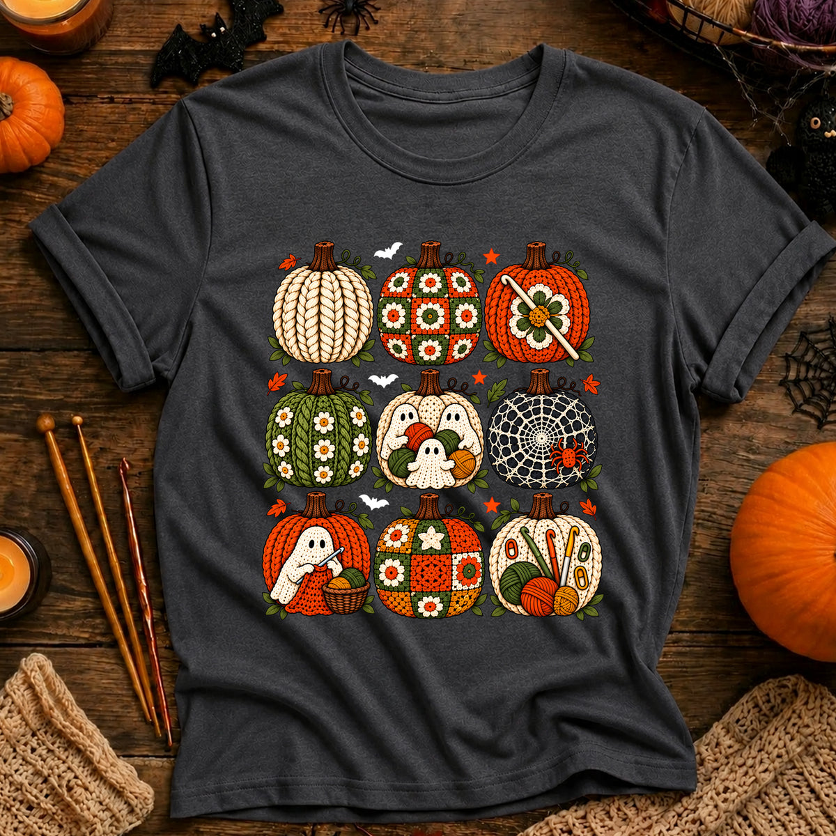 Autumn Ghosts & Quilted Pumpkins T-Shirt