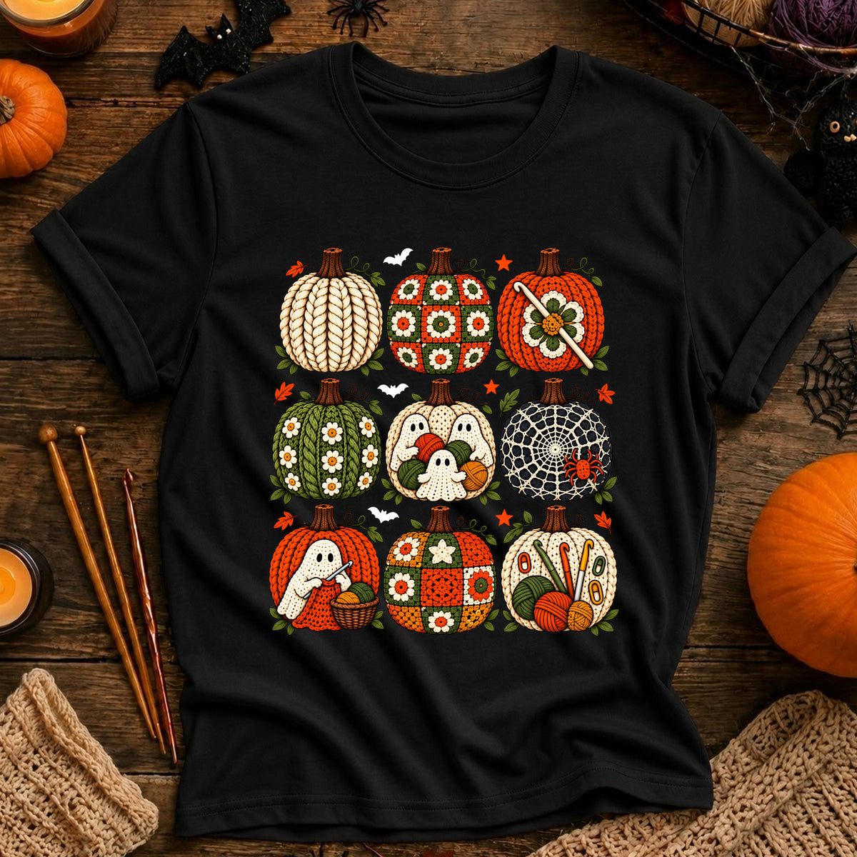 Autumn Ghosts & Quilted Pumpkins T-Shirt