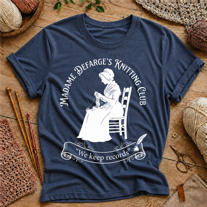 Madame Defarge’s Knitting Club: We Keep Records T‑Shirt